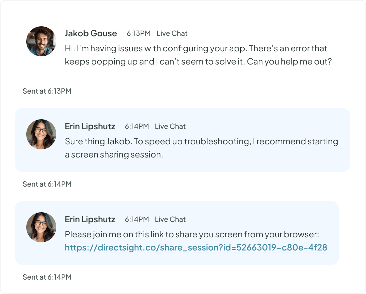 A support agent starting a session directly through a HubSpot conversation